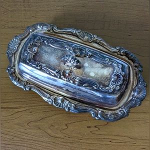 Heavy patina silver butter dish